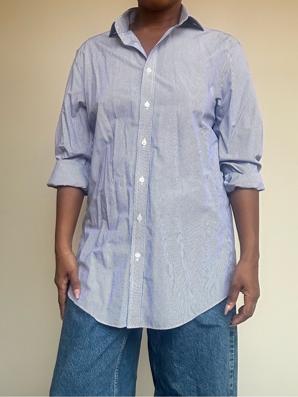 Charles Tyrwhitt no-iron twill Blue Pinstripe Men's Button-Down Shirt